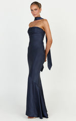 Odette Maxi Dress - Strapless Slip Dress With Neck Scarf in Navy