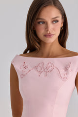 Pink Cotton Broderie Anglaise Boat Neck Maxi Dress