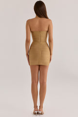Gold Shimmer Strapless V Waist Bandage Mini Dress