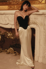 Black & Champagne Corset Maxi Gown