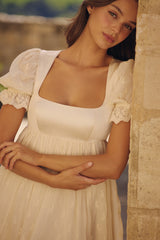 Ivory Satin + Broderie Anglaise Lace Regency Babydoll Mini Dress