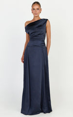 Helena Maxi Dress - Off Shoulder Godet Dress in Navy