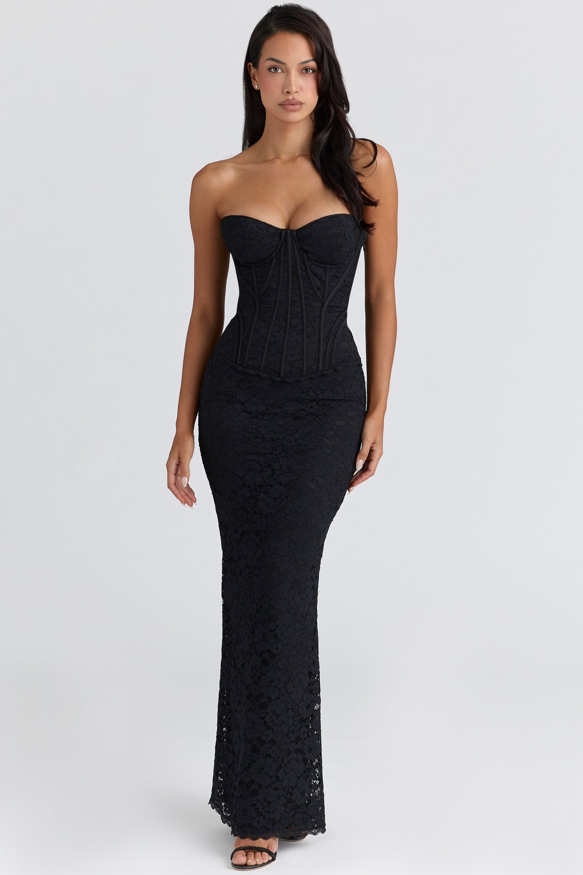 Black Lace Corset Maxi Dress