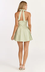 Vionette Mini Dress - Halter Neck Ruched Bust Corset Dress in Sage