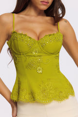 Chartreuse Custom Hand Beaded Embellished Top - Limited Edition