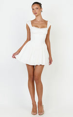 Clementine Mini Dress - Cap Sleeve Lace Trim Fit And Flare Mini Dress in Off White