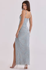 Baby Blue Lace Mesh Maxi Dress