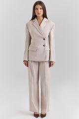 Beige High Waist Tailored Trousers