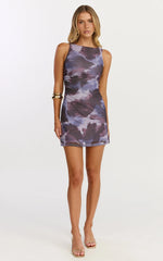 Nica Mini Dress - Mesh Boat Neck Dress in Blue Blur