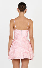 Kala Mini Dress - 3D Floral A Line Dress in Pink
