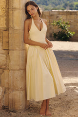 Lemon Cotton Halter Neck Midi Sundress