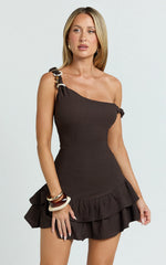 Tilly Mini Dress - Dropped Waist Tierred Dress in Chocolate