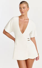 Xena Mini Dress - Mock Wrap Buckle Dress in White