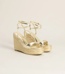 Chic On Arrival Metallic Espadrille Wedges