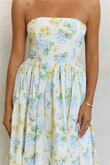 Afternoon Bliss Strapless Floral Maxi Dress White