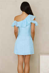 Charmed Light Off Shoulder Mini Dress Blue
