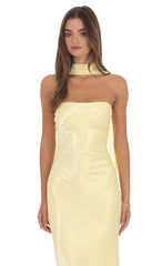 Strapless Fitted Maxi Dress With Chocker Style Scarf
