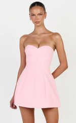 Violette Mini Dress - Strapless Sweetheart Neck Tulip Skirt Dress in Pink