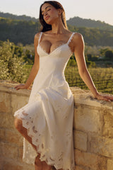 White Cotton Broderie Anglaise Midi Sundress