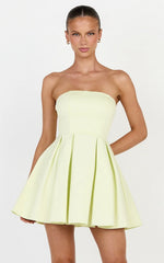 Avery Mini Dress - Strapless Fitted Bodice Full Pleated Skirt Dress in Yellow