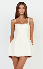 Carolina Mini Dress - Scoop Neck Panel Bodice Dress in Off White