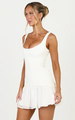 Coco Mini Dress - Corset Bodice Fit And Flare Dress in White