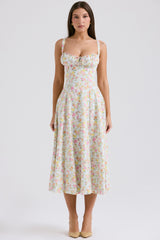 Pale Blue Meadow Print Cotton Bustier Sundress