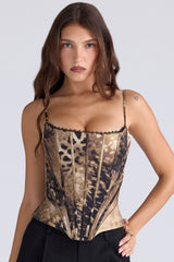 Gold Leopard Print Satin Corset Top
