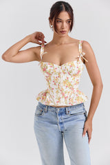 Royal Rose Print Peplum Cotton Corset