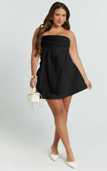 Donatella Mini Dress - Strapless Drop Waist Dress in Black