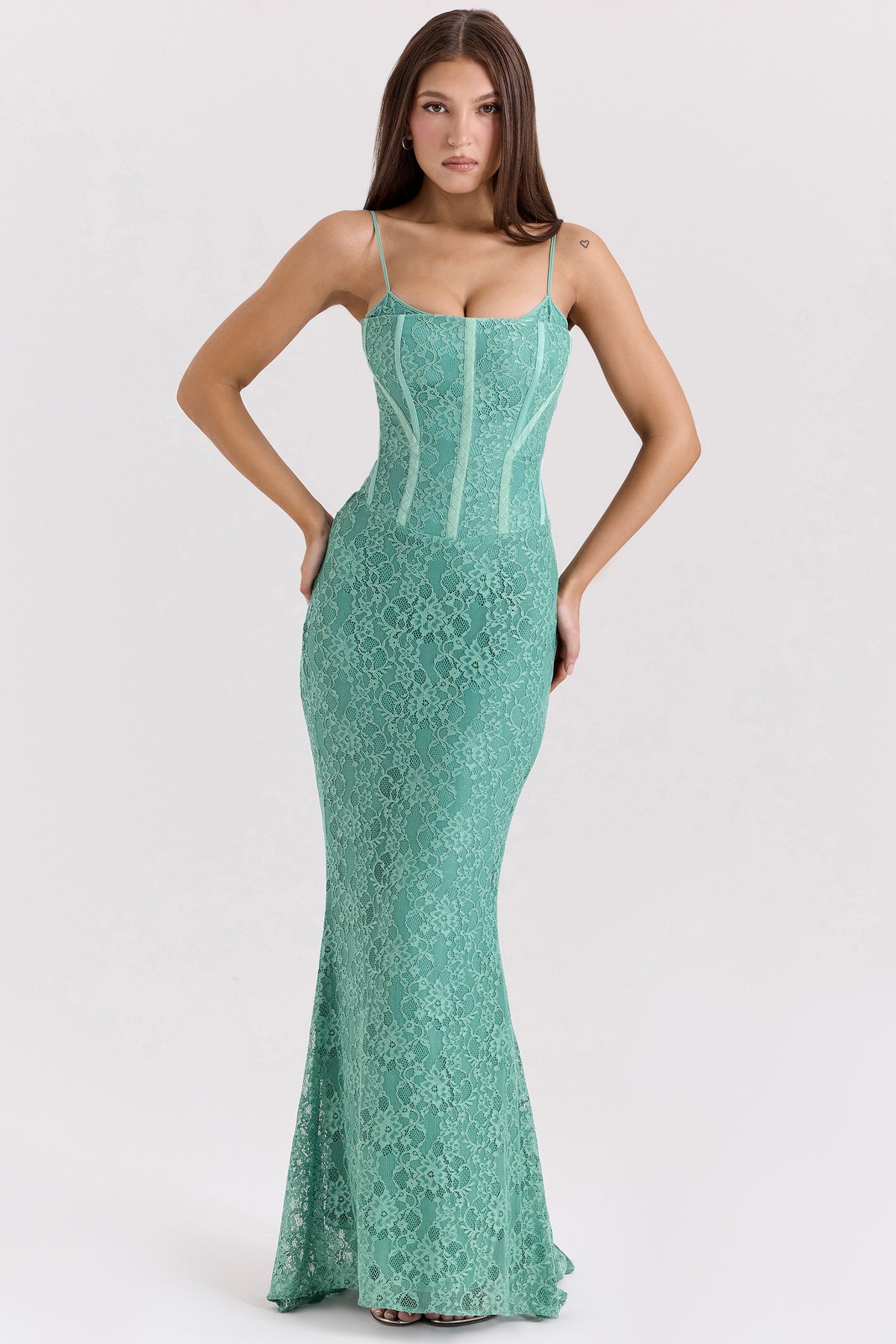 Jade Lace Corset Maxi Dress