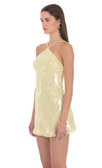 Sequin Halter Mini Dress in Yellow