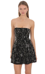Embellished Strapless Mini Dress in Black