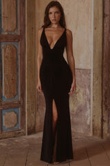 Black Liquid-soft Jersey Plunge Maxi Dress