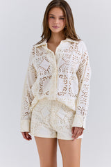 White Cotton Broderie Anglaise Shorts