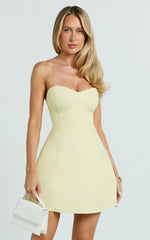 Helena Mini Dress - Strapless A Line Dress in Lemon
