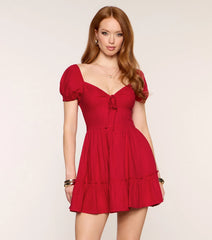 Flirting With Plans Puff Sleeve Skater Dress