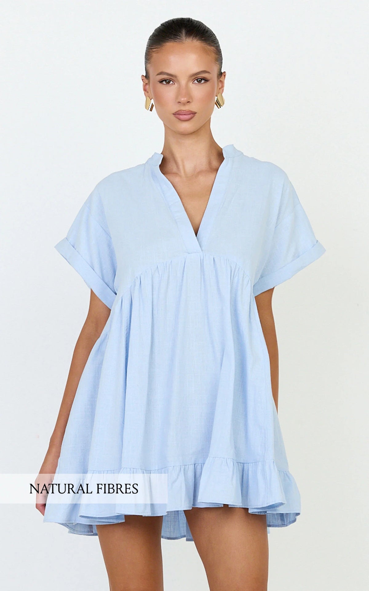 Calissa Mini Dress - Frill Hem Smock Dress in Light Blue