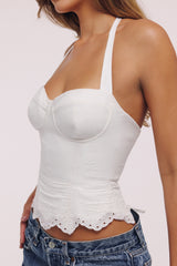 White Halter Neck Broderie Anglaise Corset Top