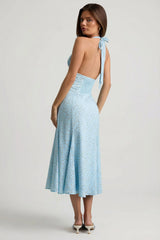 Halterneck Midaxi Dress in Blue Flower Print