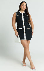 Branson Mini Dress - Sleeveless Button Down Knitted Dress in Black