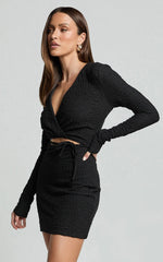 Nicky Mini Dress - Textured Plunge Cut Out Dress in Black