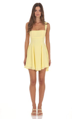 Back Bow Fit and Flare Dress in Pastel Yellow