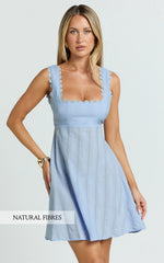 Suzannah Mini Dress - Square Neck Fit And Flare Dress in Blue