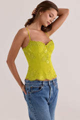 Chartreuse Custom Hand Beaded Embellished Top - Limited Edition
