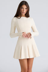 Vintage Cream Stretch Crepe Godet Mini Dress