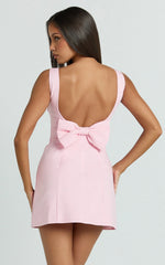 Windsor Mini Dress - Line Skirt Back Bow Dress in Pale Pink