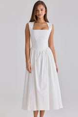 White Cotton Midi Sundress