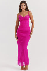 Fuchsia Stretch Mesh Maxi Dress
