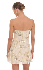 Embellished Strapless Mini Dress in Cream